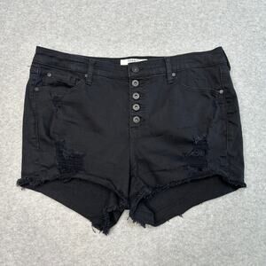 Torrid Denim Short WMNS 14 Vintage Straight HighRise Black Button Fly Distressed